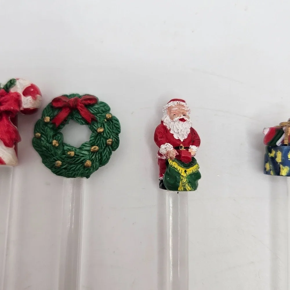Vintage Christmas‎ Swizzle Stir Sticks Lot of 6 Santa Nutcracker Wreath